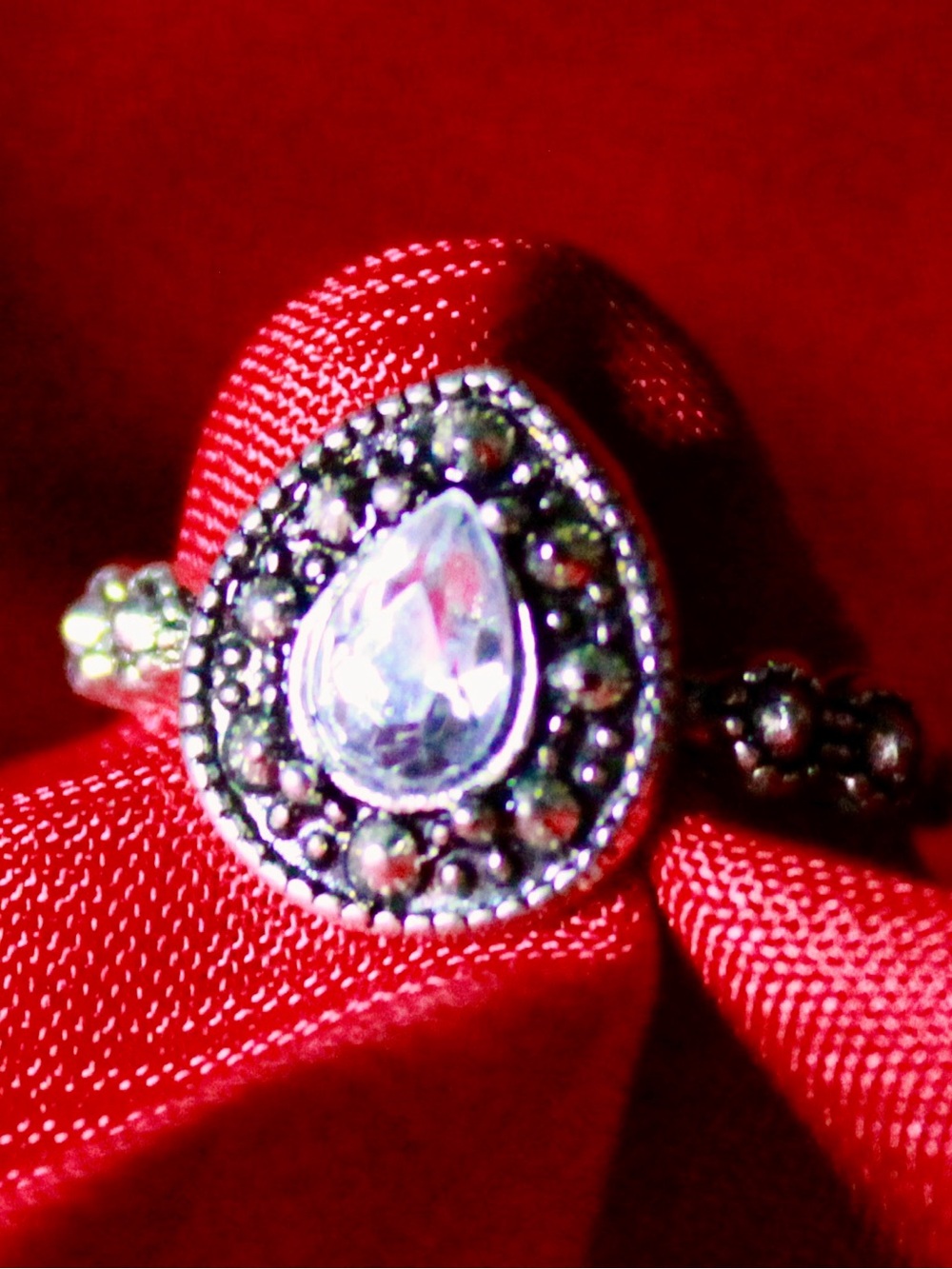 Vintage Clear Teardrop Crystal Ring in Silver